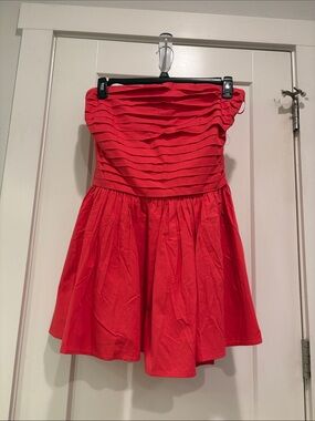 Strapless Red Ruffled Bodice Skater Dress